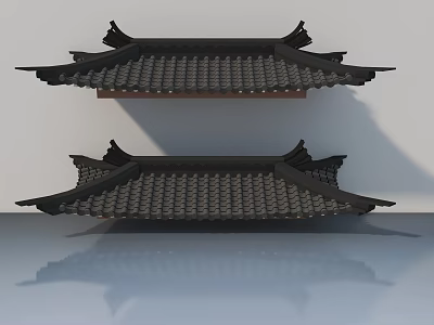 3D Model Chinese Single Chair With Traditional Eave Design And Tile Decoration 3d model