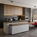Modern Kitchen Interior Design With Island Countertop Cabinets And Red Chairs