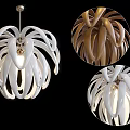 Modern Curved Line Chandelier with Petal Like Shape in White and Brown