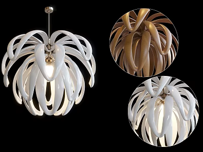 Modern Curved Line Chandelier with Petal Like Shape in White and Brown 3d model
