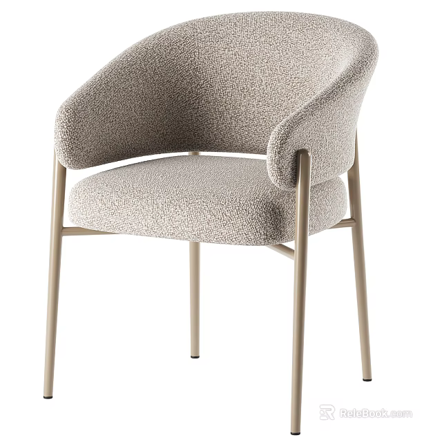 Modern Light Colored Leisure Chair With Bouclé Fabric Armrests And Metallic Legs 3d model 