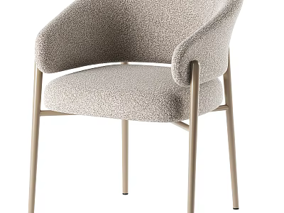 Modern Light Colored Leisure Chair With Bouclé Fabric Armrests And Metallic Legs 3d model