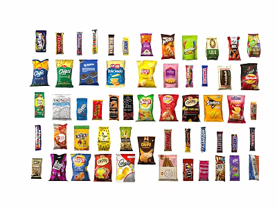 Assorted Potato Chips With Various Flavors And Different Brand Packaging Collection 3d model