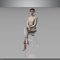 Stylish White Metal Frame Chair On Reflective Floor With Gray Background