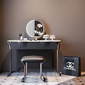 Elegant Dressing Table With Round Mirror Stool And CHANEL Shopping Bag Cosmetics 3d model