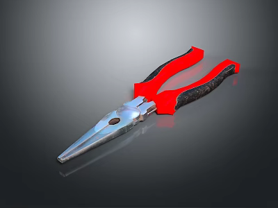 Needle Nose Pliers With Red And Black Handles And Silver Jaws For Household Use 3d model