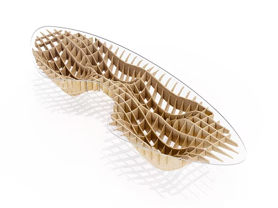 Artistic Modern Wooden Coffee Table With Intricate Lattice Structure And Smooth Transparent Edges 3d model