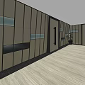 Modern Elevator Corridor With Wooden Floor And Glass Wall Design 3d model