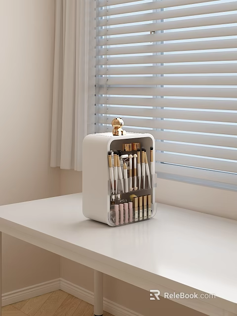 White Cosmetic Organizer With Makeup Tools On Desk 3d model 