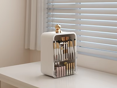 White Cosmetic Organizer With Makeup Tools On Desk 3d model