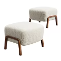 Cream Plush Fabric Sofa Stools With Wooden Legs Modern Living Room Design