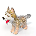 Fluffy Husky Puppy With Brown White Fur Yellow Eyes Open Mouth Tongue Out White Background
