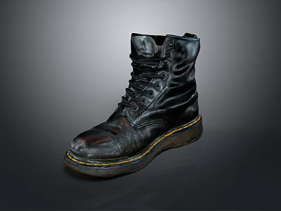 Classic Black Leather Boots With Yellow Stitched Sole And Lace Up Design For Daily Use 3d model