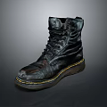 Classic Black Leather Boots With Yellow Stitched Sole And Lace Up Design For Daily Use