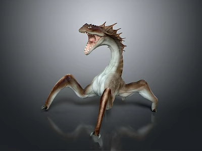 Game Movie Character Mythical Creature With Spiked Back Long Neck And Aggressive Open Mouth Stance 3d model