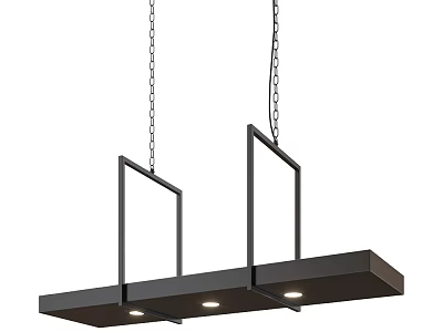 Modern Minimalist Black Metal Linear Pendant Light With Three Bulbs And Chain Hanging Design 3d model
