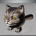Cartoon Cat 3D Character Model With Yellow Eyes Striped Fur And Pink Nose