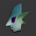 Game And Movie Character With Teal Colored Head And Purple Alien Eyes