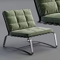 Modern Leisure Chair With Chrome Metal Frame Green Cushion And Slatted Backrest Design