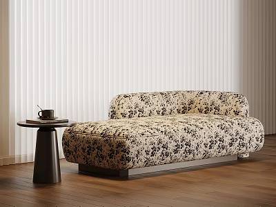 Black And White Floral Chaise Lounge With Small Side Table Near Blinds On Wooden Floor 3d model