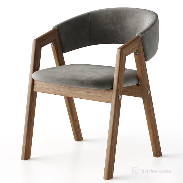 Modern Leisure Chair With Wooden Frame Gray Cushion And Curved Backrest 3d model 