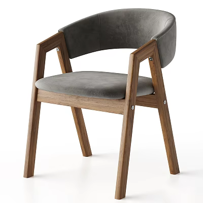 Modern Leisure Chair With Wooden Frame Gray Cushion And Curved Backrest 3d model