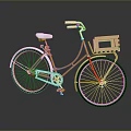 Classic Orange Bicycle With White Seat Wooden Front Basket And Silver Spokes