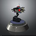 3D Model Automated Mechanical Weapon Turret with Blue Circular Base Red Sensor and Barrels 3d model