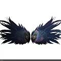 Detailed Symmetrical Wings With Blue Pink Feathers On Black Background