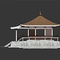 Traditional Pavilion 3D Model With Brown Tiled Roof White Base And Stone Steps