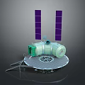 Green Cylindrical Space Station Module With Purple Solar Panels And Circular Platform 3d model