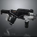 Futuristic Sci Fi Gun Design With Black White Metal Structure Grip Barrel and Technological Details