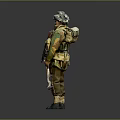 Man in Military Uniform Wearing Helmet Carrying Rifle Knife and Tactical Gear