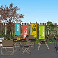Outdoor Photo Check-in Spot With Wooden Fence Colorful Signs Red Leaf Tree And Grill