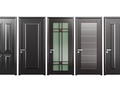 Modern Black Hinged Doors Featuring Various Designs And Glass Panel Styles 3d model