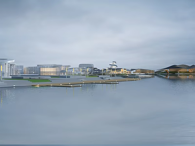 Modern Waterfront Architecture With Contemporary Buildings And Scenic Water View 3d model
