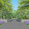 Tranquil Park Landscape With Lush Trees Fountains Stone Pathways And Seats