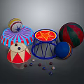 Colorful Circus Props Display With Striped Balls Star Drums And Round Platforms 3d model