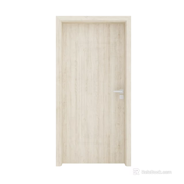 Modern Light Wooden Hinged Door With Silver Handle And Smooth Surface Design 3d model