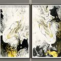 Modern Abstract Paintings With Golden Black White Fluid Textures And Artistic Patterns