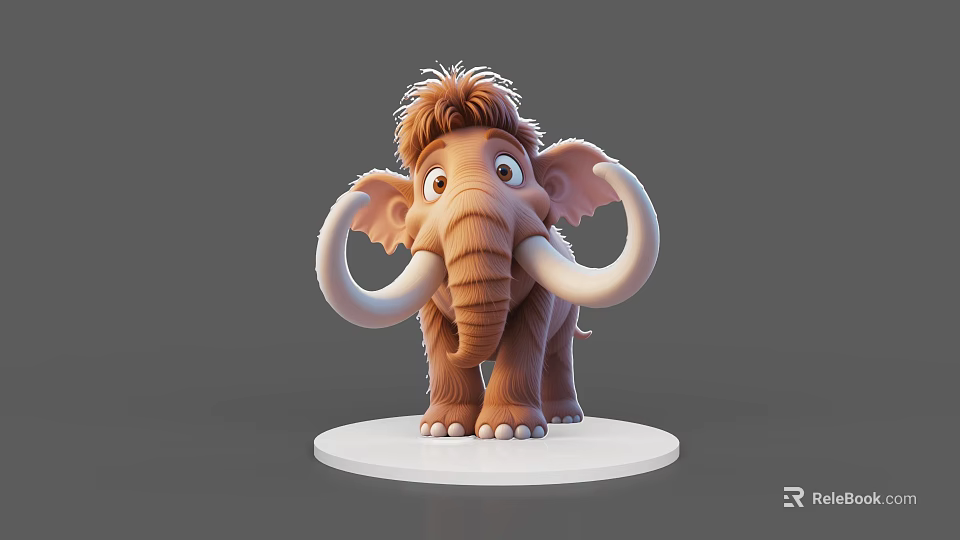 Animated Mammoth Game Movie Character With Brown Fur Long Tusks And White Base 3d model 