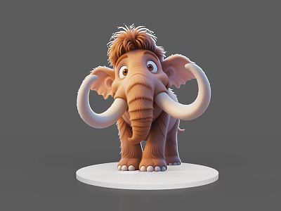 Animated Mammoth Game Movie Character With Brown Fur Long Tusks And White Base 3d model