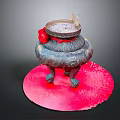 Traditional Incense Burner With Three Legs On Red Base And Red Decorative Flower