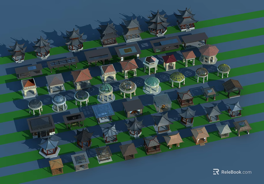 Multiple Miniature House Models In Various Styles Arranged On Blue Background With Different Roof Designs 3d model 