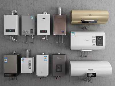 Daily Use Electrical Appliances Various Water Heaters with Different Designs Colors and Styles 3d model