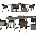 Modern Dining Table Set With Marble Top Upholstered Chairs And Round Stool 3d model