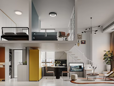 Modern Loft Apartment Interior With Staircase And Open Living Area 3d model