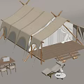 Spacious Canvas Outdoor Tent With Wooden Frame And Patio Deck Furniture