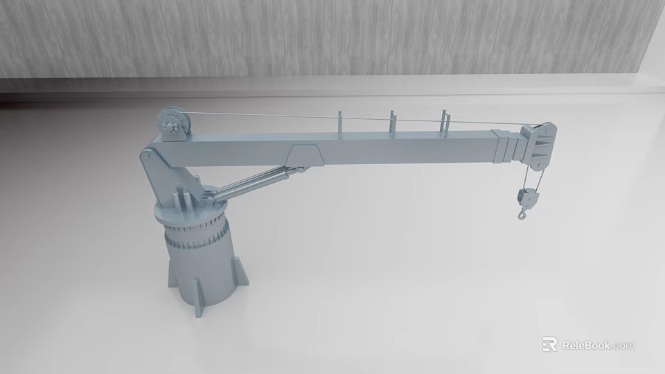 Ship's Gray Crane Arm Mechanical Structure With Base And Hook On White Background 3d model 