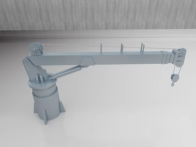Ship's Gray Crane Arm Mechanical Structure With Base And Hook On White Background 3d model